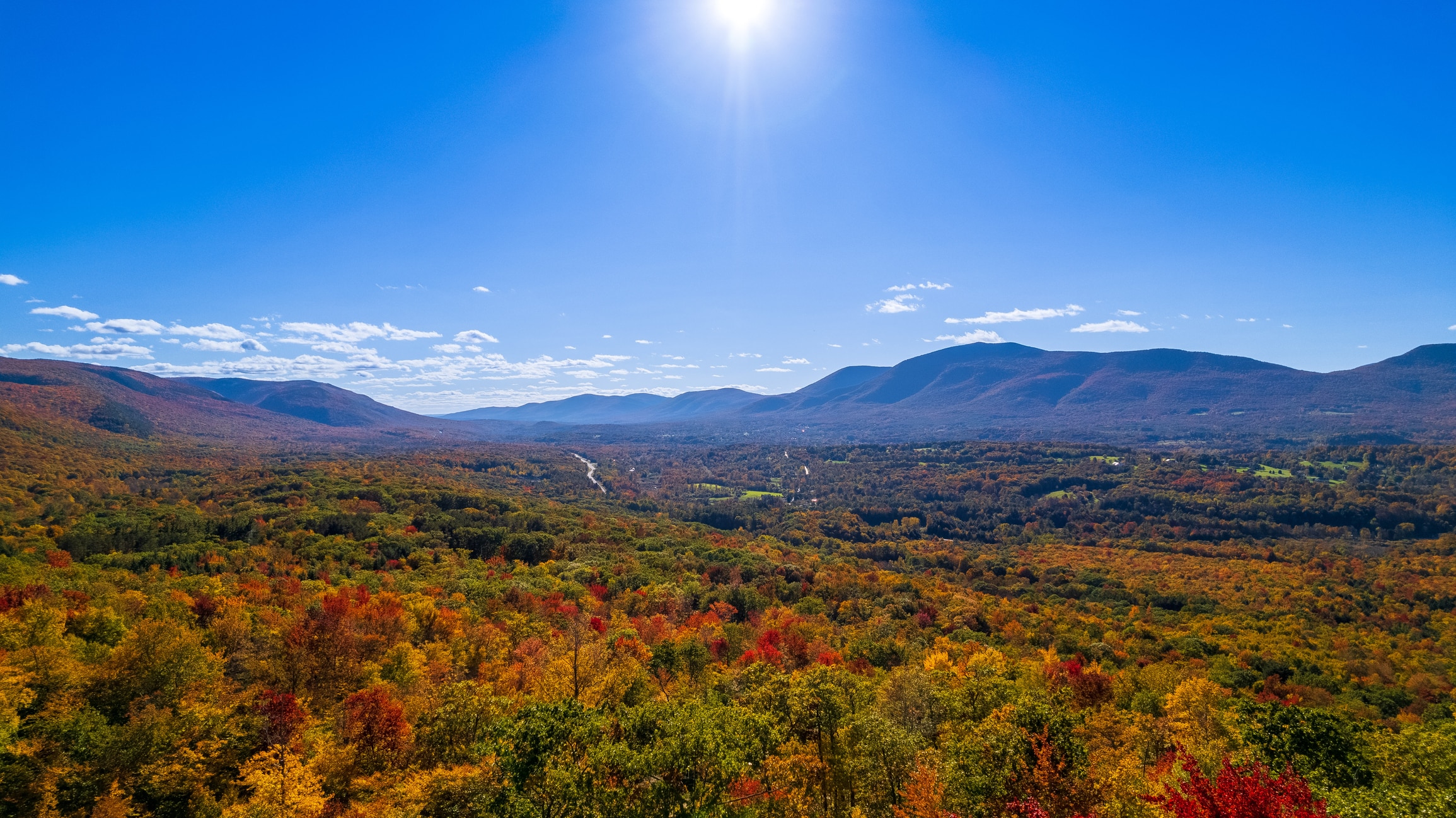 Aerial view of the fall foliage in Vermont